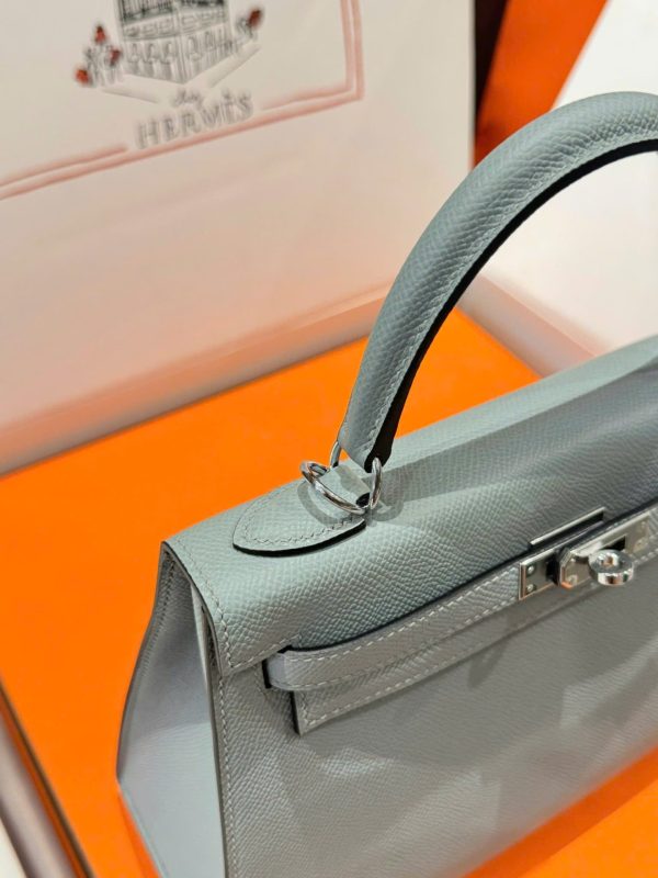 Túi Xách Hermes Kelly Replica 11 Nữ Màu Xám Khoá Trắng 25cm (2)