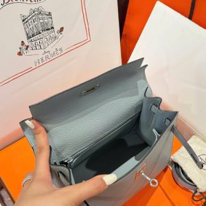 Túi Xách Hermes Kelly Replica 11 Nữ Màu Xám Khoá Trắng 25cm (2)