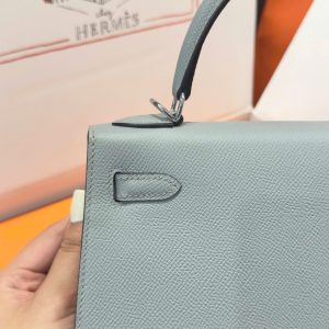 Túi Xách Hermes Kelly Replica 11 Nữ Màu Xám Khoá Trắng 25cm (2)