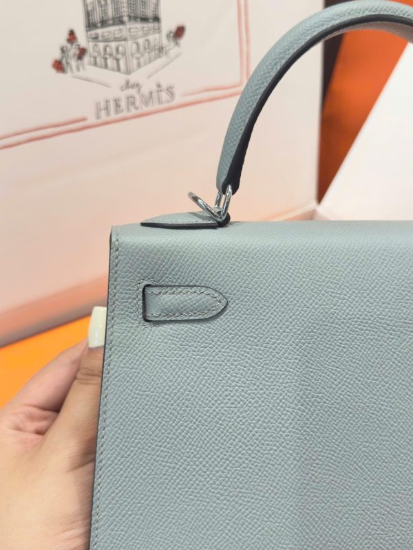 Túi Xách Hermes Kelly Replica 11 Nữ Màu Xám Khoá Trắng 25cm (2)