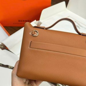 Túi Xách Hermes Mini Evercolor Replica 11 Màu Nâu Khoá Trắng 21cm (2)