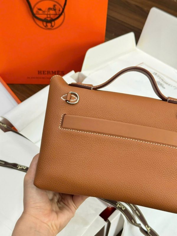 Túi Xách Hermes Mini Evercolor Replica 11 Màu Nâu Khoá Trắng 21cm (2)