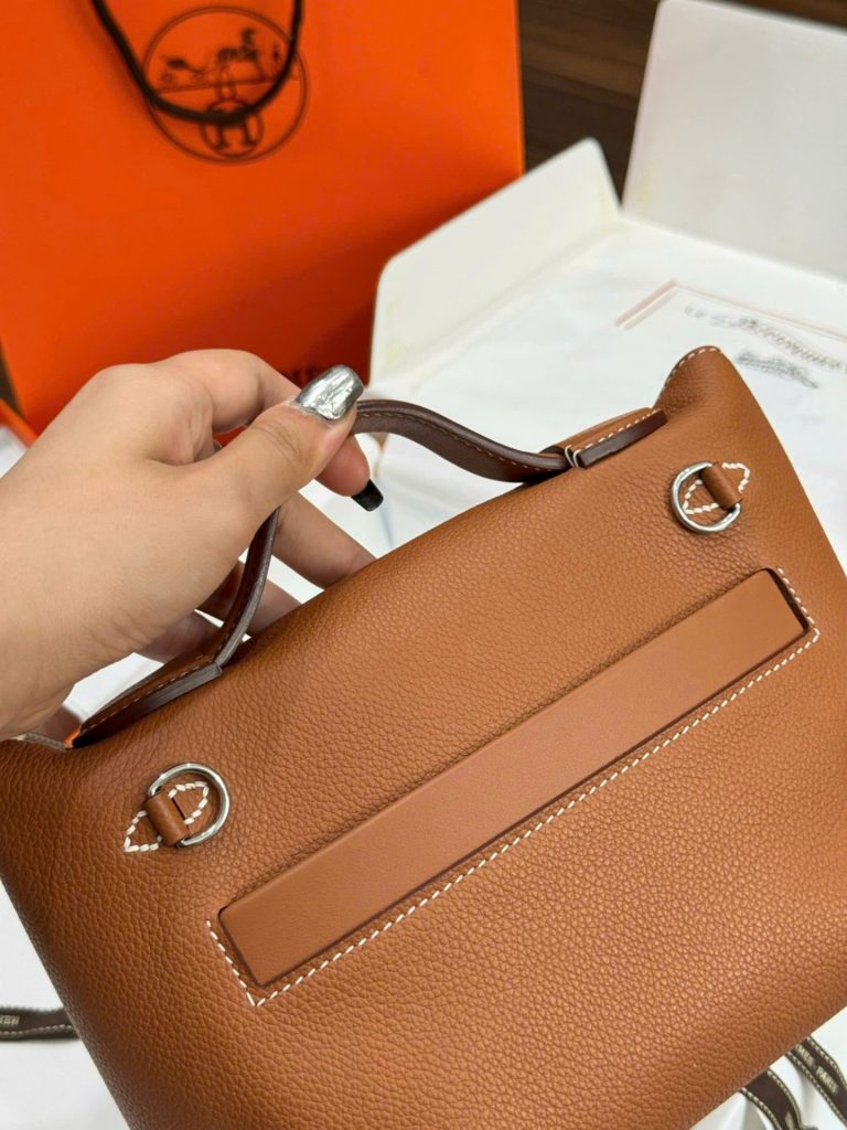 Túi Xách Hermes Mini Evercolor Replica 11 Màu Nâu Khoá Trắng 21cm (2)