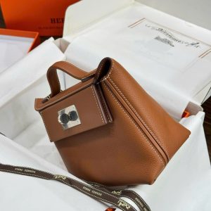 Túi Xách Hermes Mini Evercolor Replica 11 Màu Nâu Khoá Trắng 21cm (2)