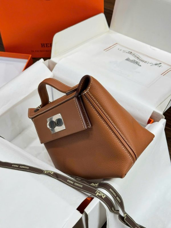 Túi Xách Hermes Mini Evercolor Replica 11 Màu Nâu Khoá Trắng 21cm (2)