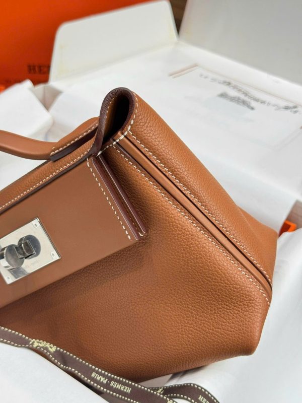 Túi Xách Hermes Mini Evercolor Replica 11 Màu Nâu Khoá Trắng 21cm (2)