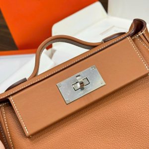 Túi Xách Hermes Mini Evercolor Replica 11 Màu Nâu Khoá Trắng 21cm (2)