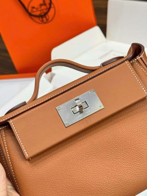 Túi Xách Hermes Mini Evercolor Replica 11 Màu Nâu Khoá Trắng 21cm (2)