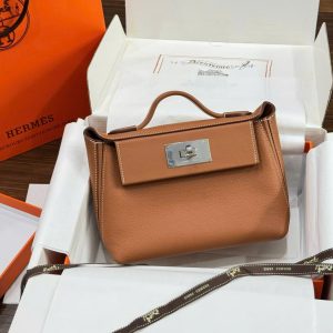 Túi Xách Hermes Mini Evercolor Replica 11 Màu Nâu Khoá Trắng 21cm (2)