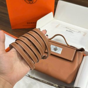 Túi Xách Hermes Mini Evercolor Replica 11 Màu Nâu Khoá Trắng 21cm (2)