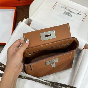 Túi Xách Hermes Mini Evercolor Replica 11 Màu Nâu Khoá Trắng 21cm (2)