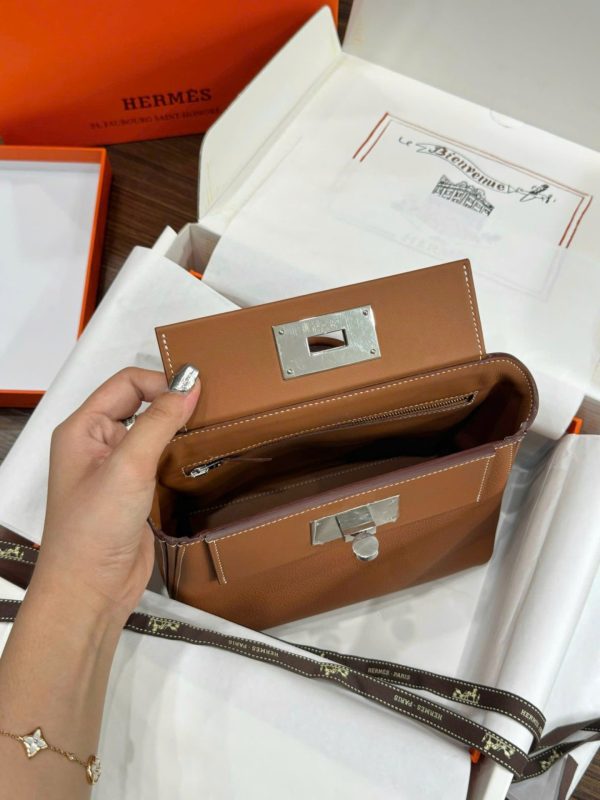 Túi Xách Hermes Mini Evercolor Replica 11 Màu Nâu Khoá Trắng 21cm (2)