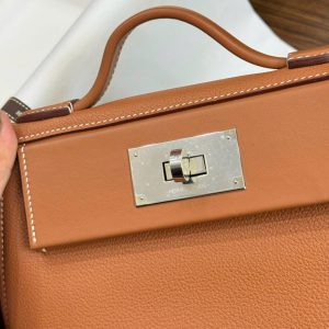 Túi Xách Hermes Mini Evercolor Replica 11 Màu Nâu Khoá Trắng 21cm (2)