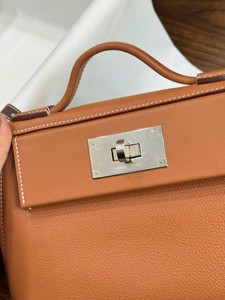 Túi Xách Hermes Mini Evercolor Replica 11 Màu Nâu Khoá Trắng 21cm (2)