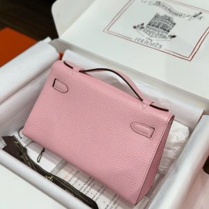 Túi Xách Hermes Pochette Like Auth Nữ Màu Hồng Khoá Vàng 22cm (2)