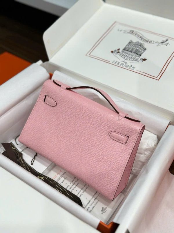 Túi Xách Hermes Pochette Like Auth Nữ Màu Hồng Khoá Vàng 22cm (2)