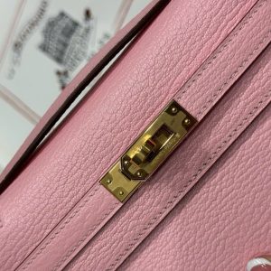 Túi Xách Hermes Pochette Like Auth Nữ Màu Hồng Khoá Vàng 22cm (2)