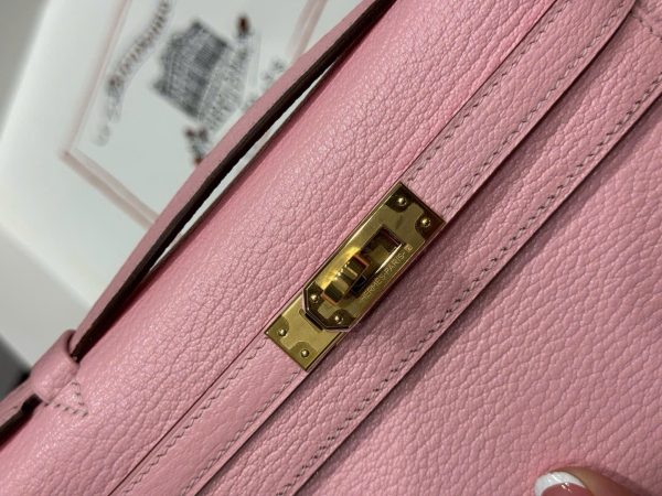 Túi Xách Hermes Pochette Like Auth Nữ Màu Hồng Khoá Vàng 22cm (2)