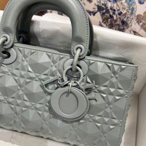 Túi Xách Like Auth Dior D-Joy Nữ Hoạ Tiết Kim Cương Màu Xám 26cm (2)