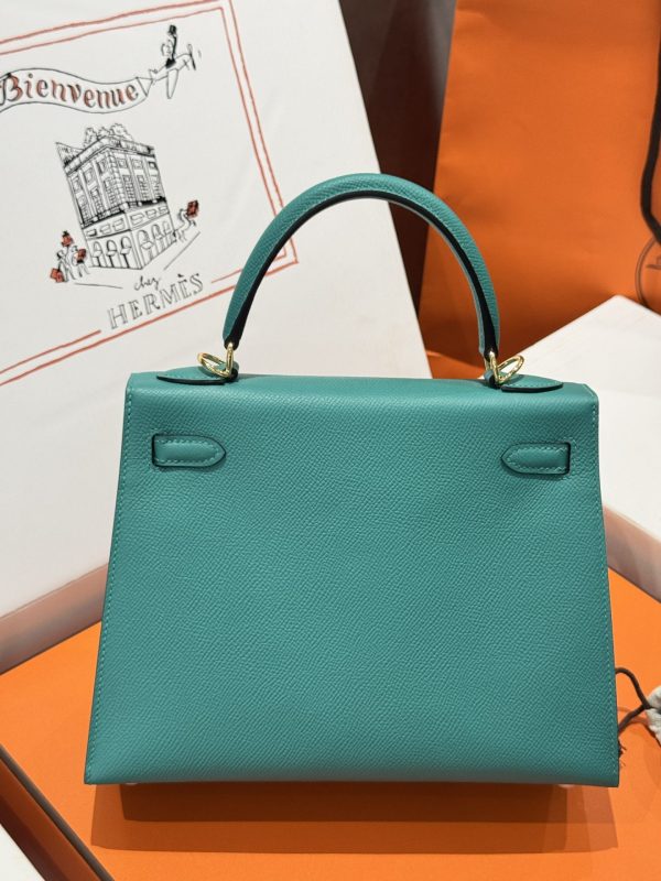 Túi Xách Like Auth Hermes Kelly Nữ Màu Xanh Khoá Vàng 25cm (2)