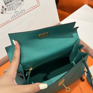 Túi Xách Like Auth Hermes Kelly Nữ Màu Xanh Khoá Vàng 25cm (2)