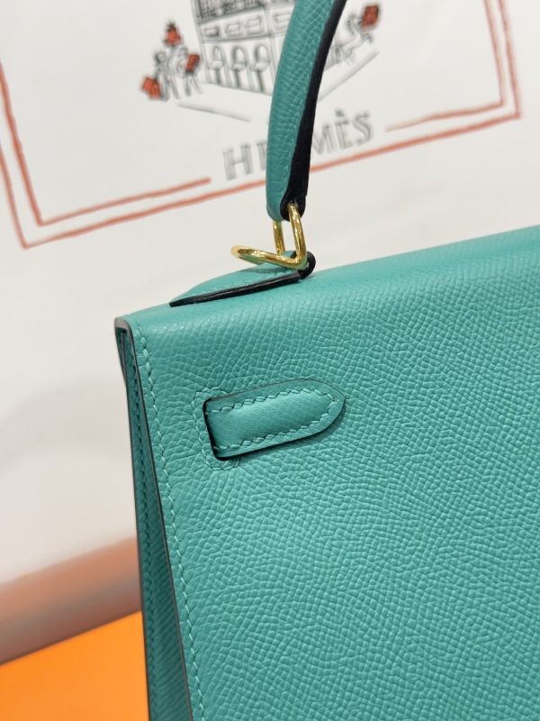 Túi Xách Like Auth Hermes Kelly Nữ Màu Xanh Khoá Vàng 25cm (2)