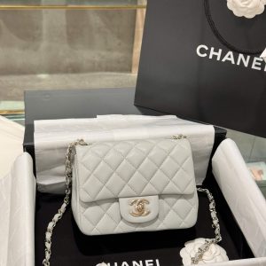 Túi Xách Nữ Chanel Classic Mini Siêu Cấp Màu Xám Khoá Vàng Hồng 17cm (2)