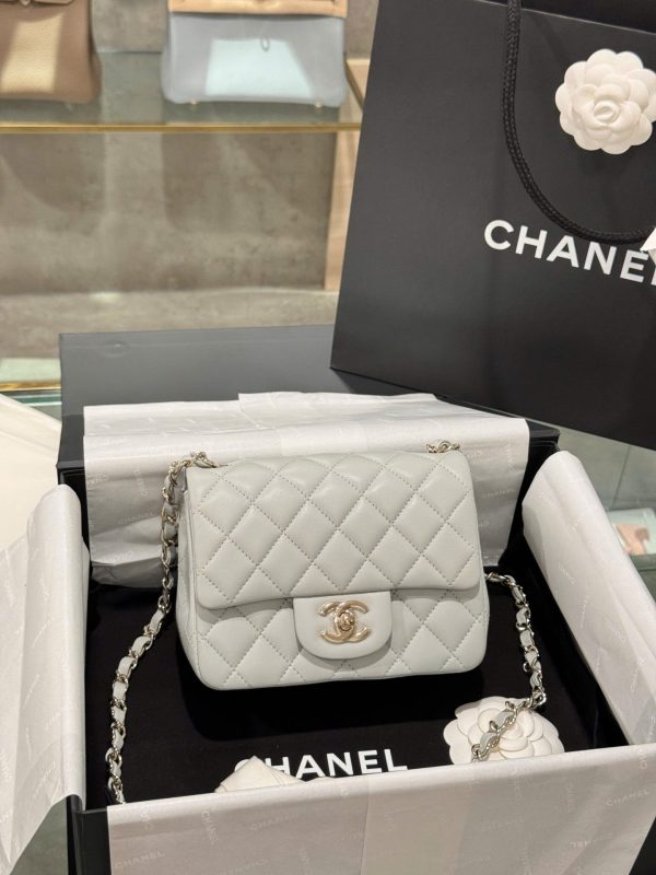 Túi Xách Nữ Chanel Classic Mini Siêu Cấp Màu Xám Khoá Vàng Hồng 17cm (2)