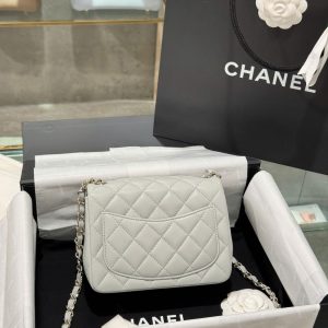 Túi Xách Nữ Chanel Classic Mini Siêu Cấp Màu Xám Khoá Vàng Hồng 17cm (2)