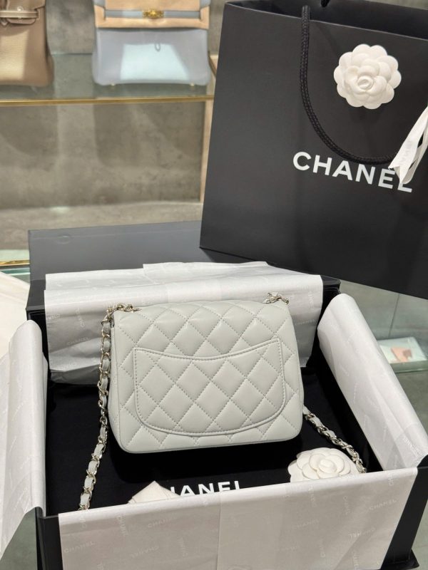 Túi Xách Nữ Chanel Classic Mini Siêu Cấp Màu Xám Khoá Vàng Hồng 17cm (2)