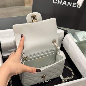 Túi Xách Nữ Chanel Classic Mini Siêu Cấp Màu Xám Khoá Vàng Hồng 17cm (2)