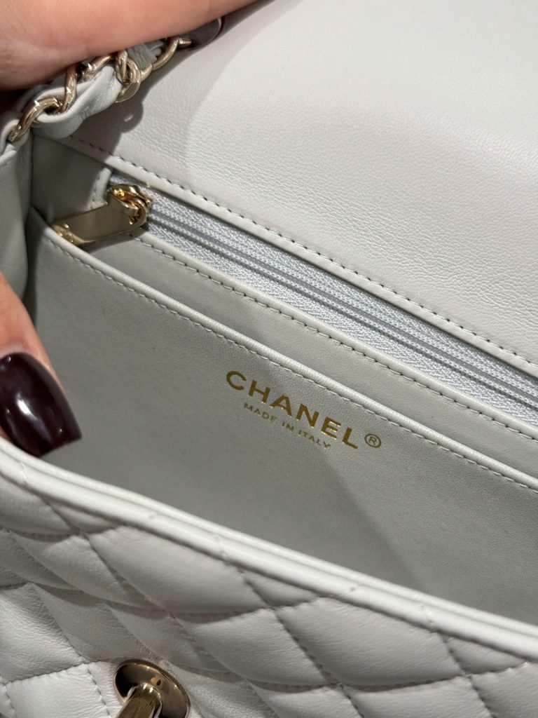 Túi Xách Nữ Chanel Classic Mini Siêu Cấp Màu Xám Khoá Vàng Hồng 17cm (2)