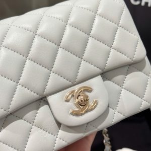 Túi Xách Nữ Chanel Classic Mini Siêu Cấp Màu Xám Khoá Vàng Hồng 17cm (2)