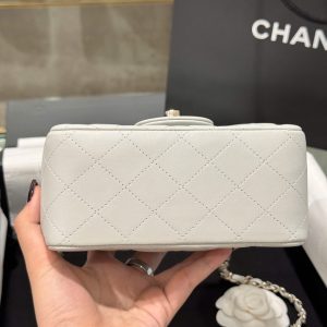 Túi Xách Nữ Chanel Classic Mini Siêu Cấp Màu Xám Khoá Vàng Hồng 17cm (2)