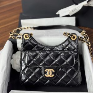 Túi Xách Nữ Chanel Small Hobo Like Auth Màu Đen Bóng 17x19x6cm (2)