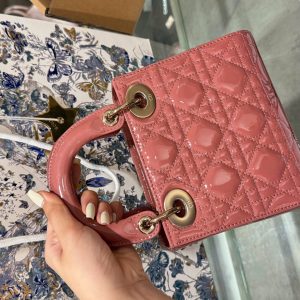 Túi Xách Nữ Dior Lady Replica 11 Cao Cấp Da Bóng Màu Hồng 17cm (2)