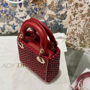 Túi Xách Nữ Dior Micro Lady Màu Đỏ Đính Cườm Siêu Cấp 12cm (2)