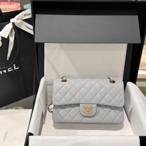 Túi Xách Nữ Hàng Hiệu Chanel Classic Màu Xám Khoá Vàng 23cm (2)