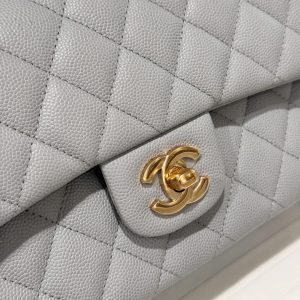 Túi Xách Nữ Hàng Hiệu Chanel Classic Màu Xám Khoá Vàng 23cm (2)