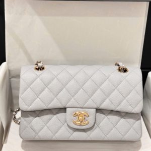 Túi Xách Nữ Hàng Hiệu Chanel Classic Màu Xám Khoá Vàng 23cm (2)