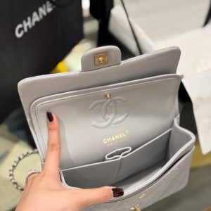 Túi Xách Nữ Hàng Hiệu Chanel Classic Màu Xám Khoá Vàng 23cm (2)