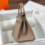 Túi Xách Nữ Hermes Birkin Cận Auth Da Đà Điểu Khoá Trắng 25cm (2)