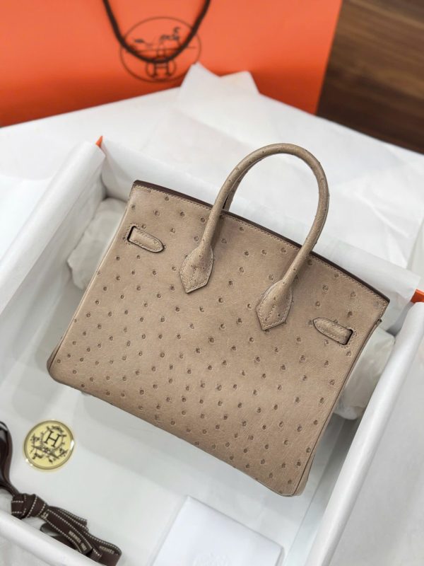 Túi Xách Nữ Hermes Birkin Cận Auth Da Đà Điểu Khoá Trắng 25cm (2)