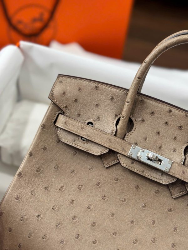 Túi Xách Nữ Hermes Birkin Cận Auth Da Đà Điểu Khoá Trắng 25cm (2)