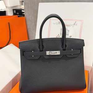 Túi Xách Nữ Hermes Birkin Like Auth Màu Đen Khoá Trắng 30cm (2)