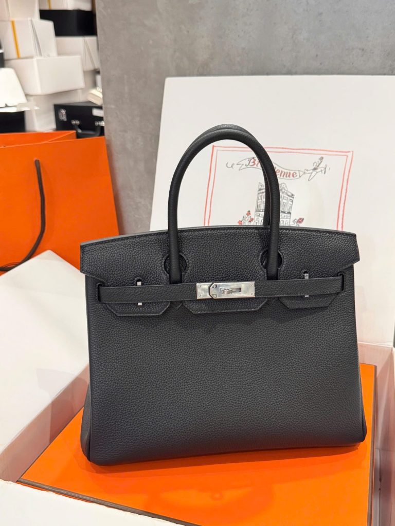 Túi Xách Nữ Hermes Birkin Like Auth Màu Đen Khoá Trắng 30cm (2)