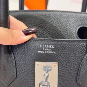 Túi Xách Nữ Hermes Birkin Like Auth Màu Đen Khoá Trắng 30cm (2)