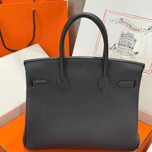 Túi Xách Nữ Hermes Birkin Like Auth Màu Đen Khoá Trắng 30cm (2)