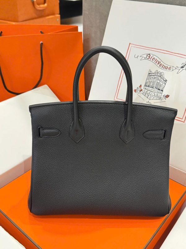 Túi Xách Nữ Hermes Birkin Like Auth Màu Đen Khoá Trắng 30cm (2)