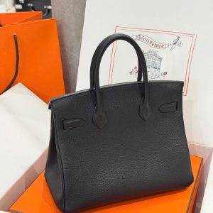 Túi Xách Nữ Hermes Birkin Like Auth Màu Đen Khoá Trắng 30cm (2)